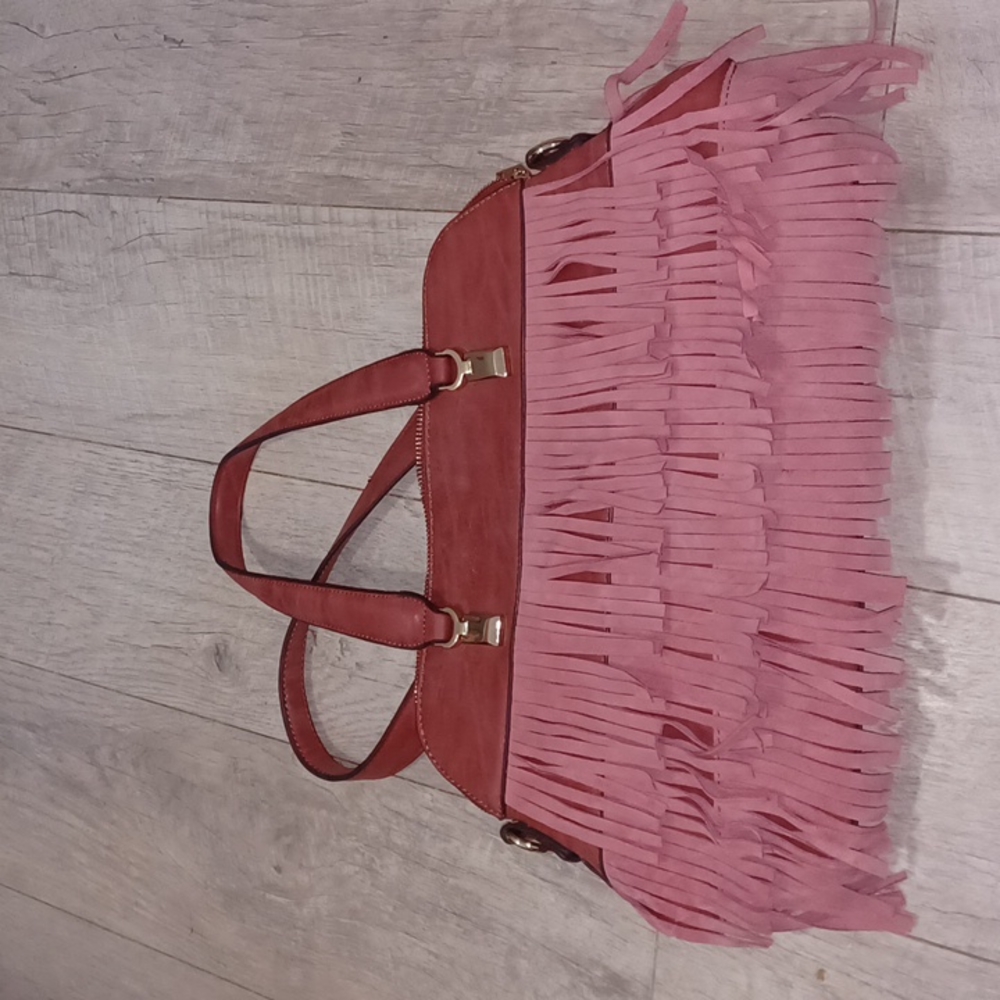 Unbranded Pink Fringe Handbag w/Long Shoulder Strap